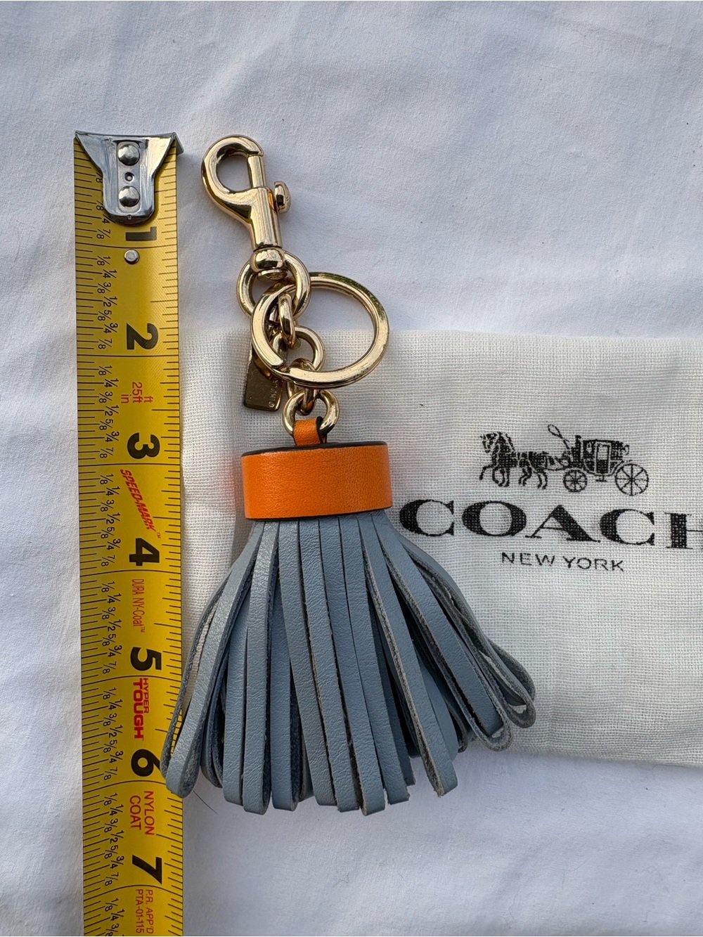 Coach Leather Tassel Keychain FOB Bag Charm Light Blue with Orange Cap No F58505 - Picture 3 of 4